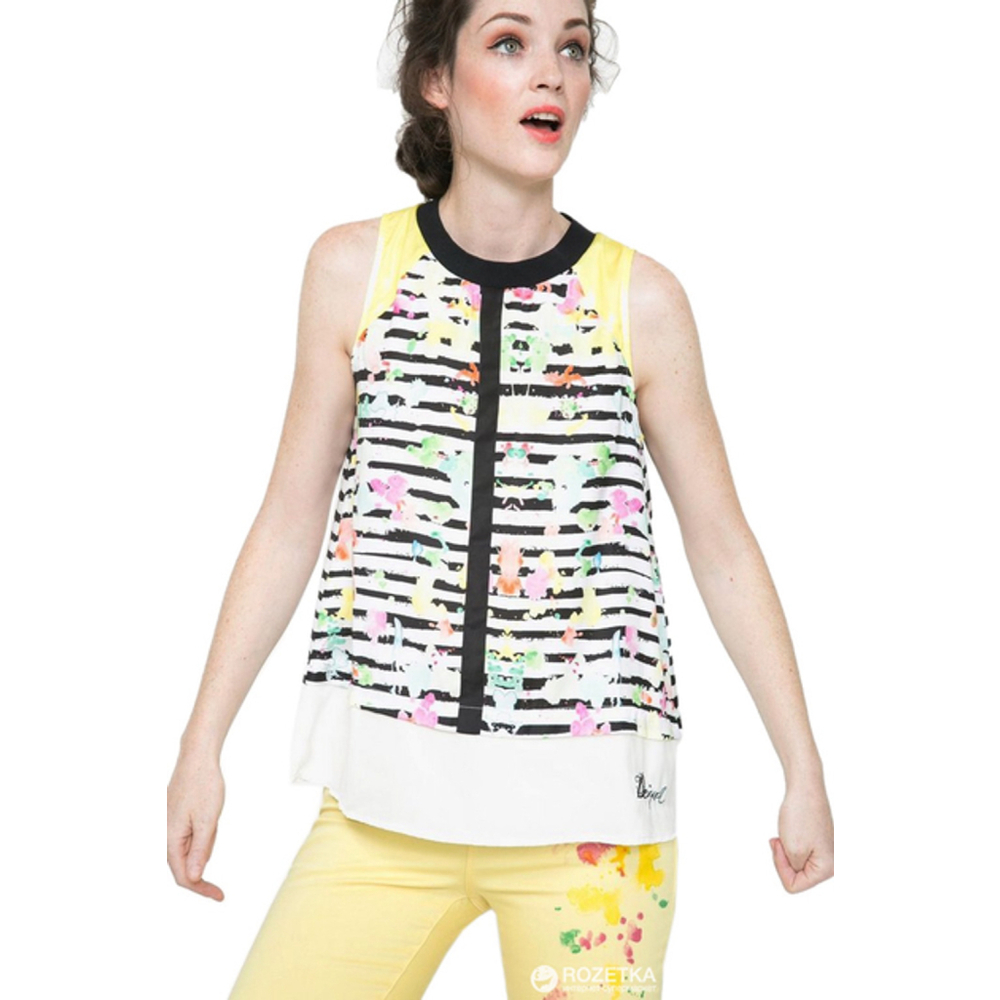 Unique Desigual Tank Top Size S Colorful White Black Striped - Wearable Art!